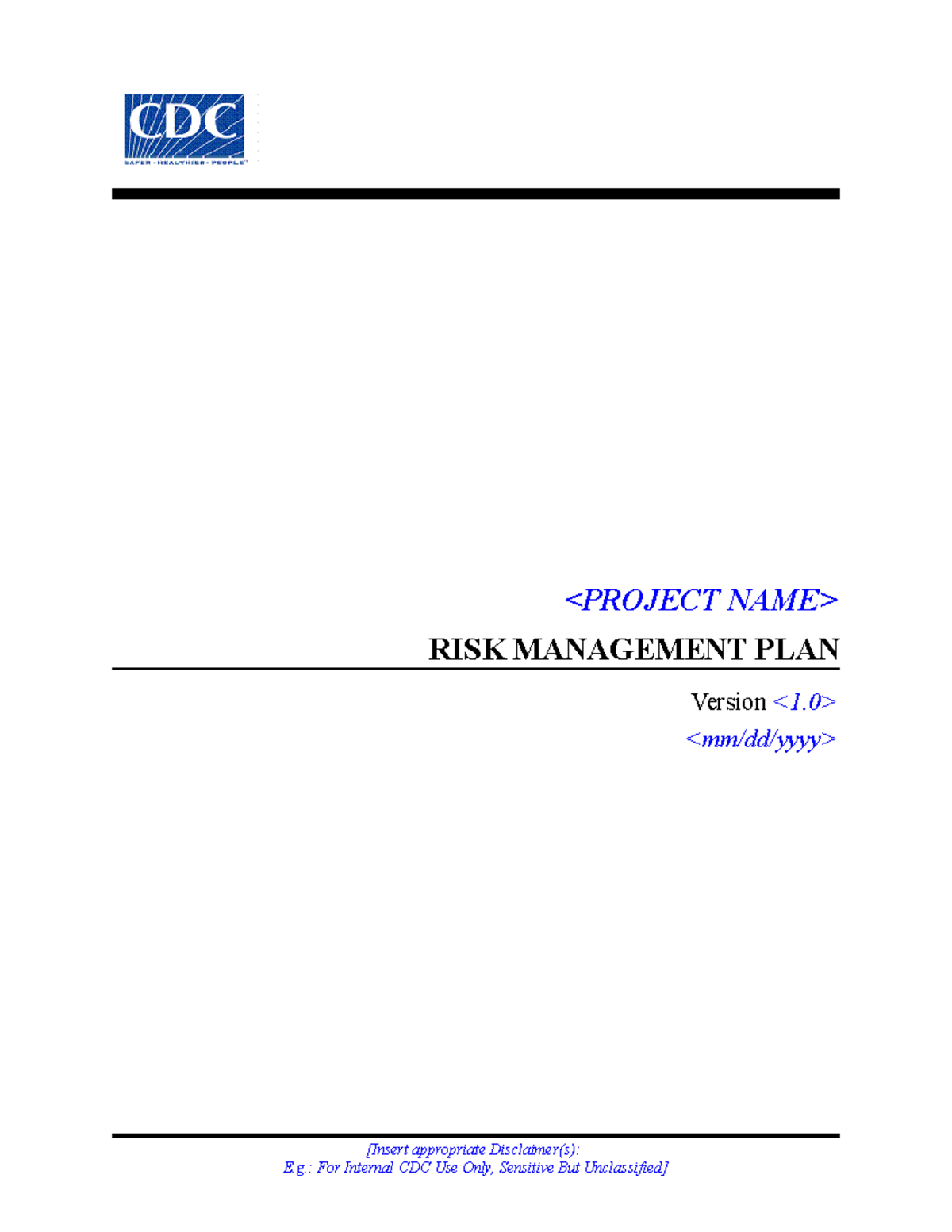 CDC UP Risk Management Plan Template for Project Success - Studocu
