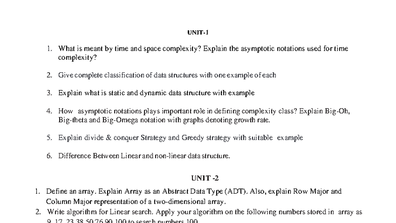 DS Imp Questions - Data Structures Notes (DS 101) - Studocu
