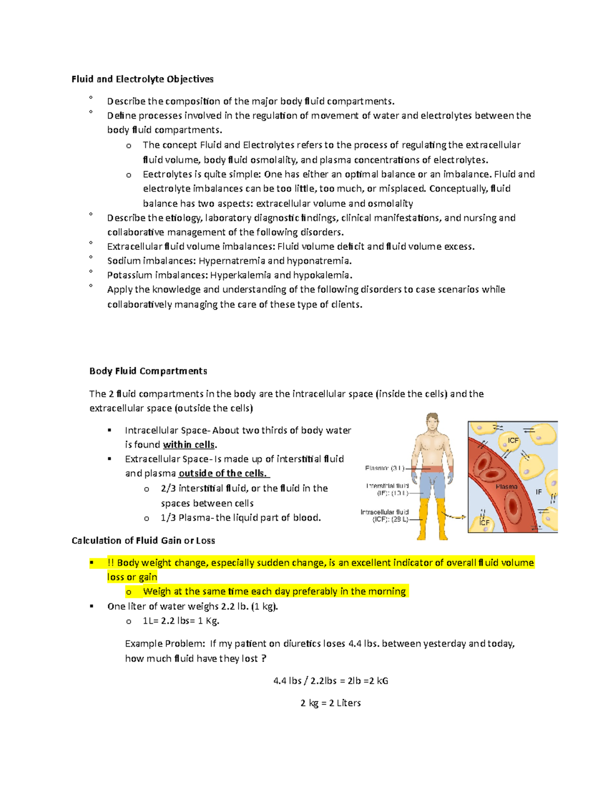 Fluid and Electrolyte Management: Comprehensive Study Notes - Studocu