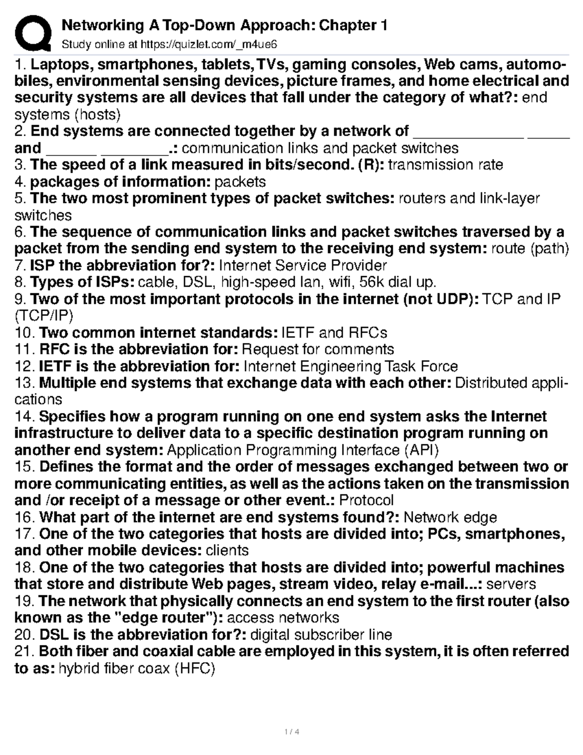 Chapter 1 - Computer Networking A Top Down Approach - Study online at ...