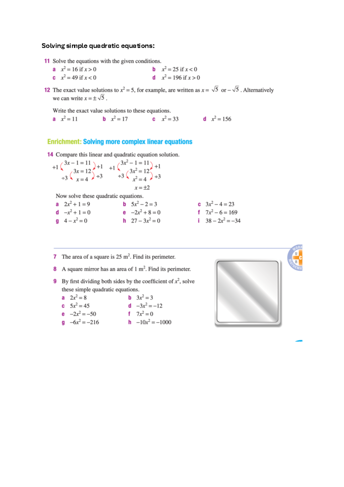 Lesson 1 (Algebra and Equations) - Solving simple quadratic equations ...