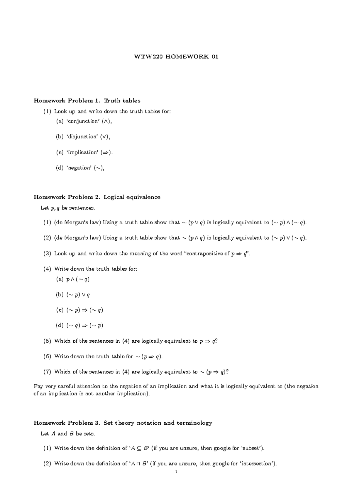 Hw 01 - Homework assignment 1 - WTW220 HOMEWORK 01 Homework Problem 1 ...