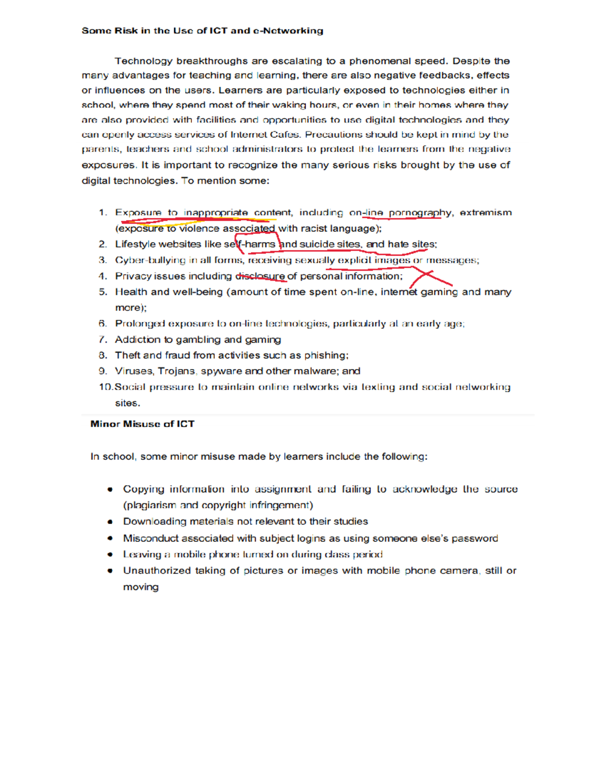 Safety Issues including Digital Safety Rules - Some Risk in the Use of ...