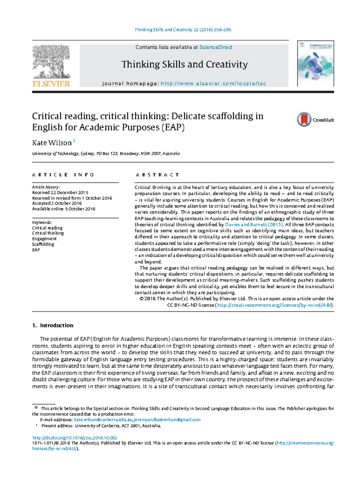 EAP Critical Reading and Thinking: Scaffolding Strategies in Classrooms ...