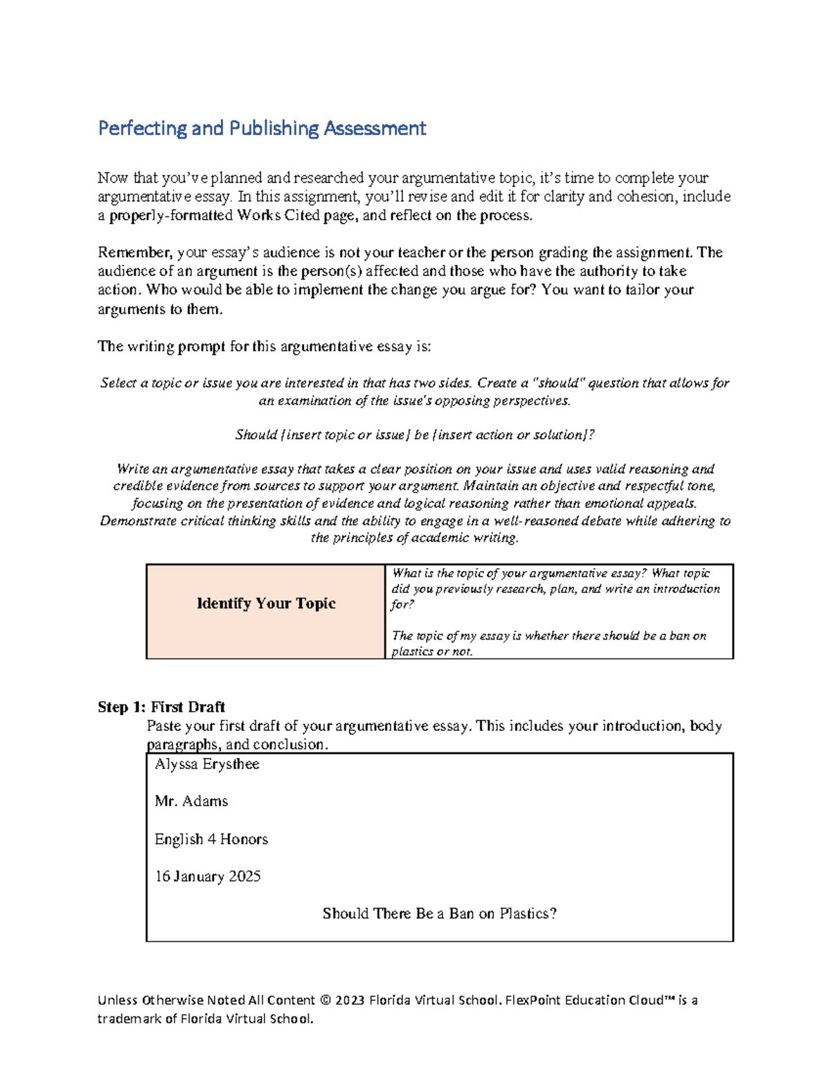 Perfecting and Publishing Assessment Rubric for Argumentative Essay ...