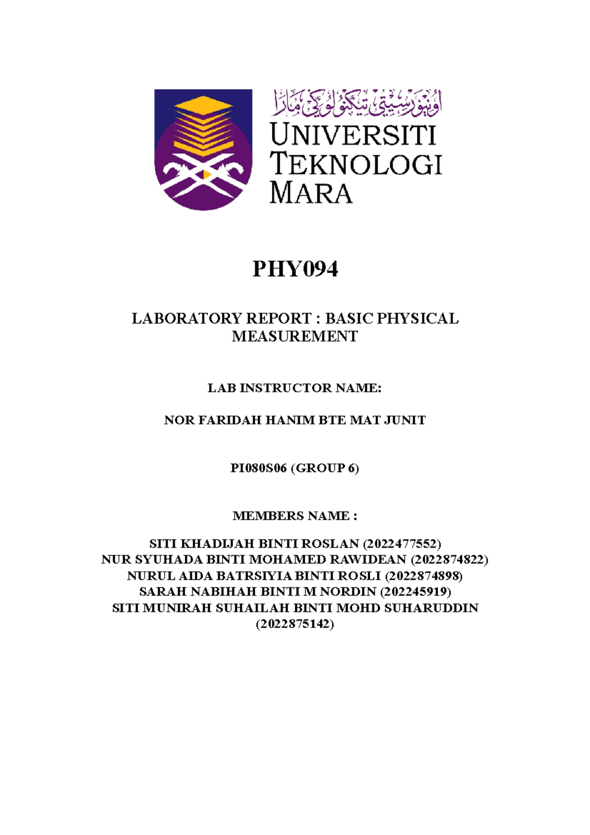 PHY Lab Report: Basic Physical Measurement and Analysis - Studocu