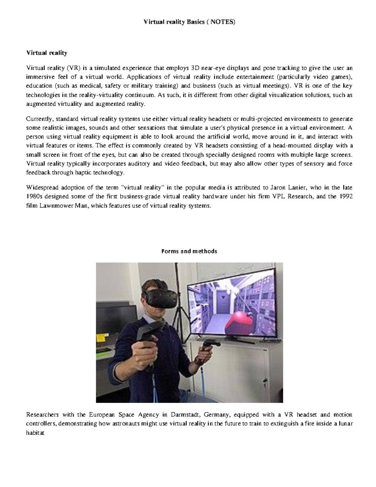 7th Sem - Virtual Reality Lecture Notes (Basics and Applications) - Studocu