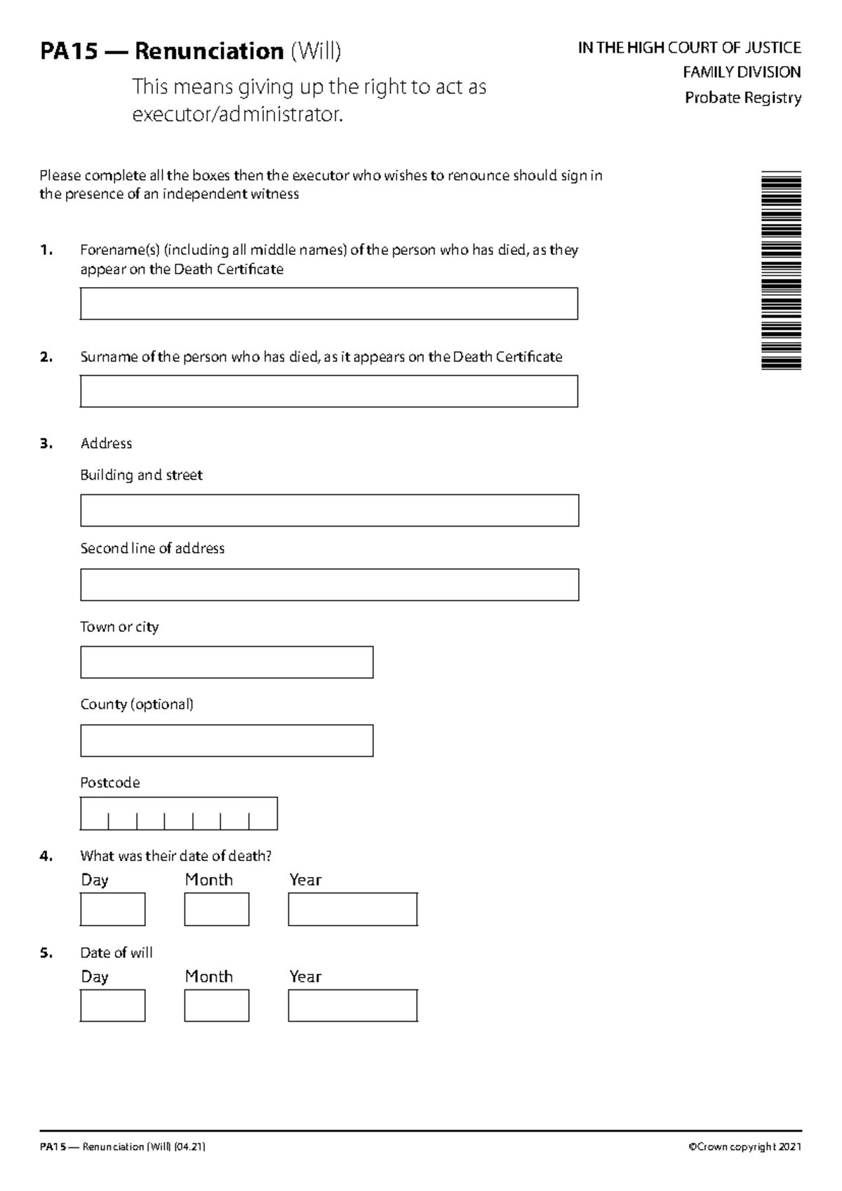 PA15 - Probate Renunciation Form Submission Guide - Studocu
