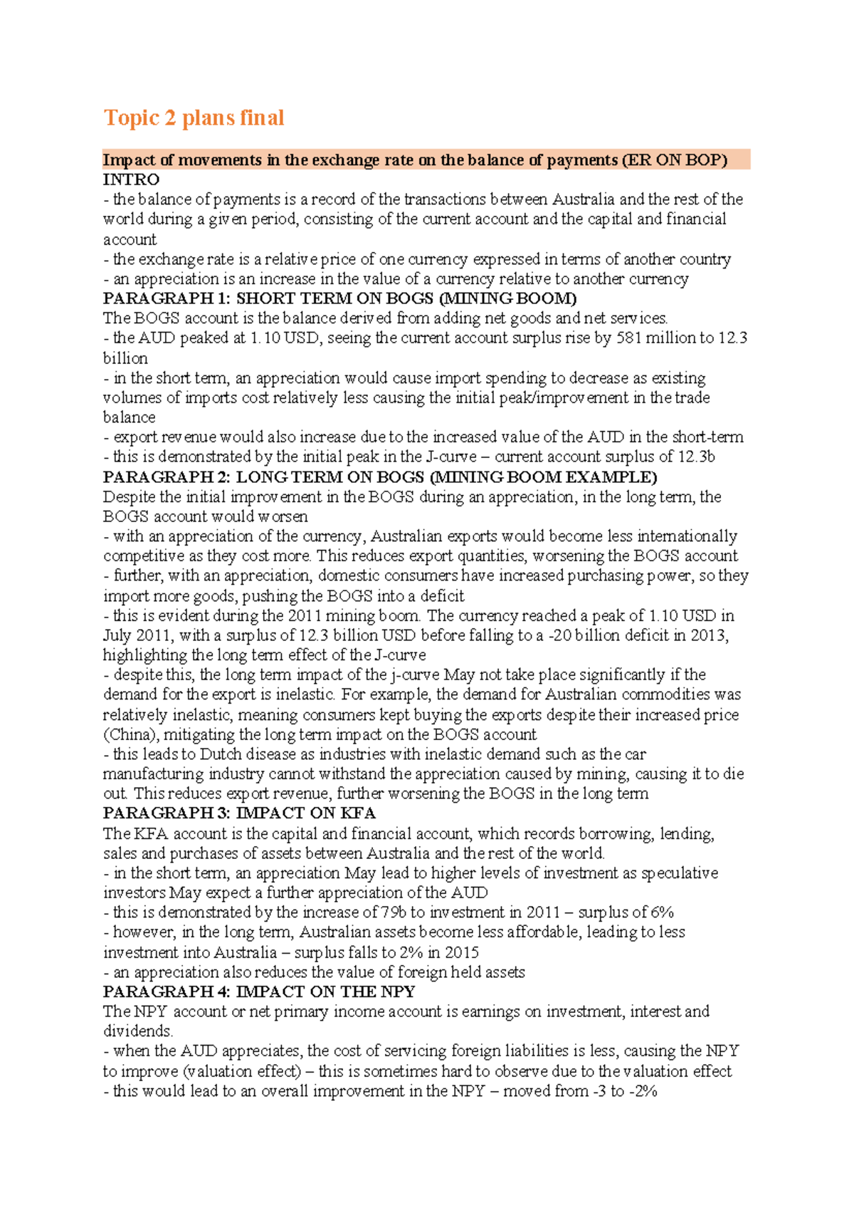 Impact of Exchange Rate Movements on BOP: Topic 2 Plans - Studocu