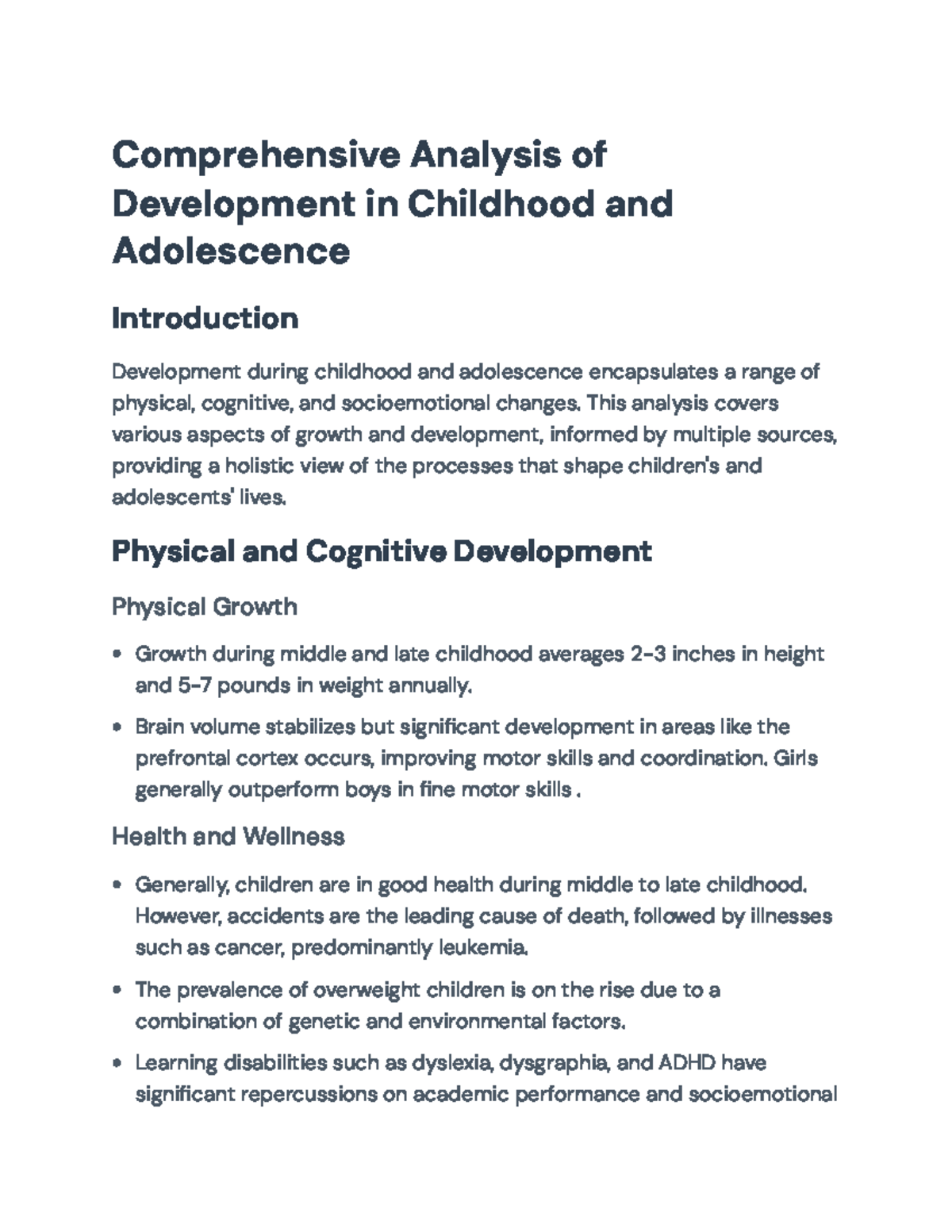 Comprehensive Analysis of Development in Childhood and Adolescence ...