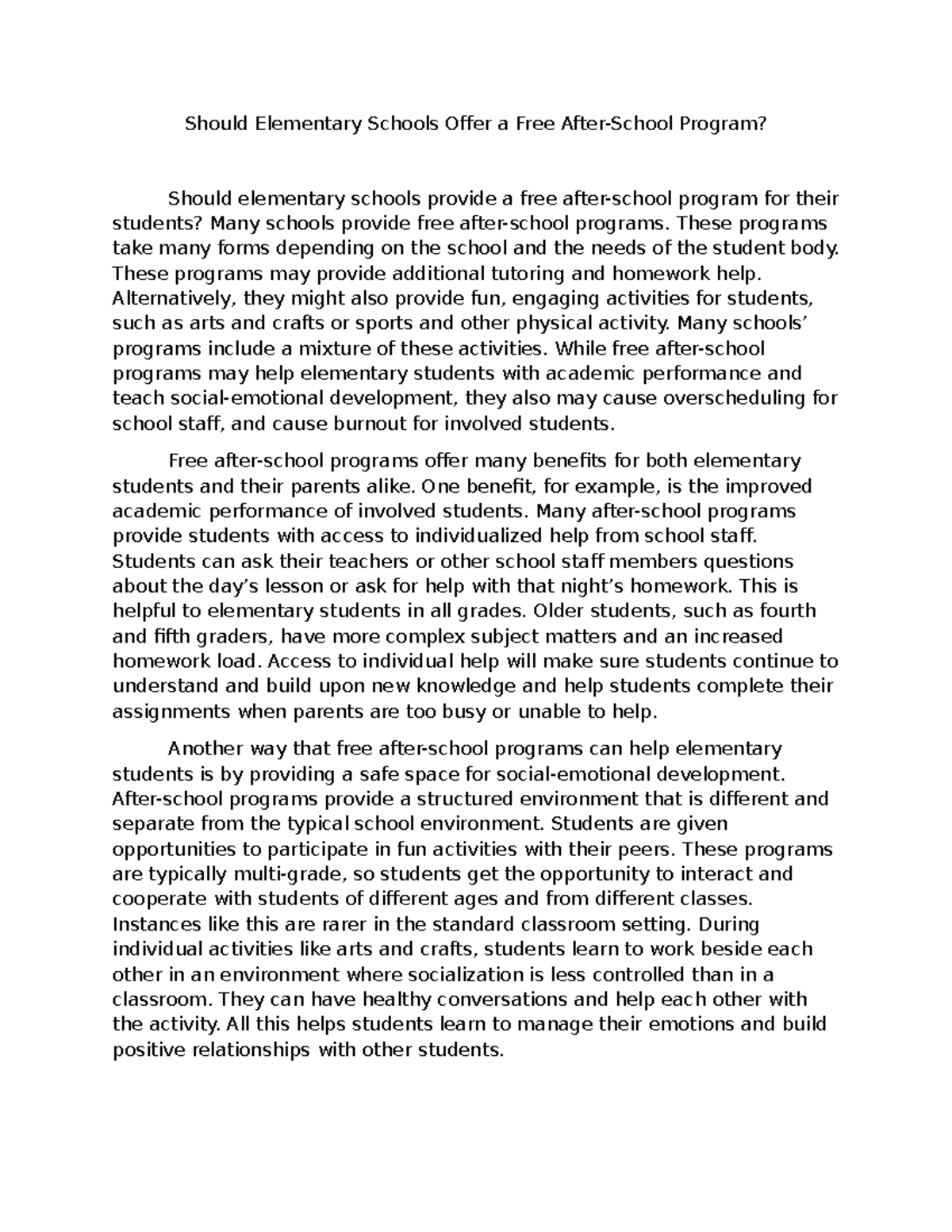 Task 2 Professional Essay: Evaluating Free Programs in Elementary ...
