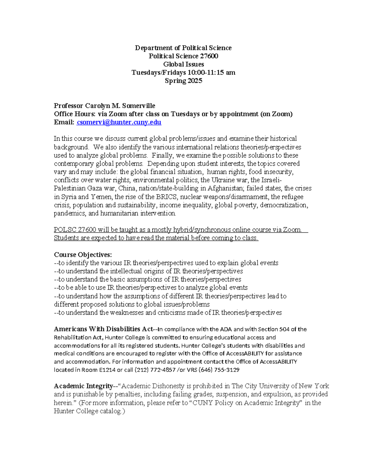 Polsc 276 Syllabus: Global Issues Spring 2025 Overview - Studocu