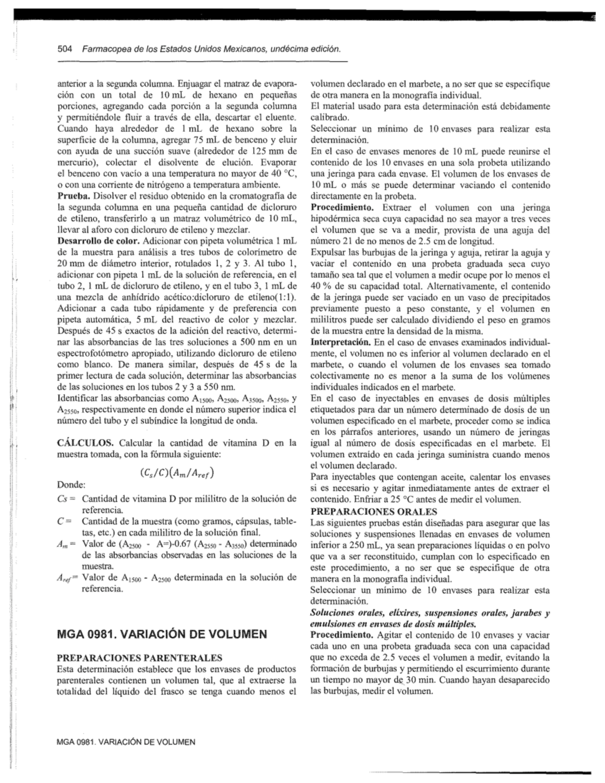 MGA 0981. Variación de Volumen en Preparaciones Farmacéuticas - Document Preview