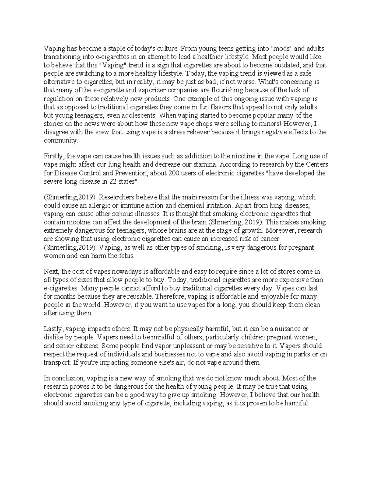 Vaping: Health Risks and Cultural Impact on Youth and Adults - Studocu