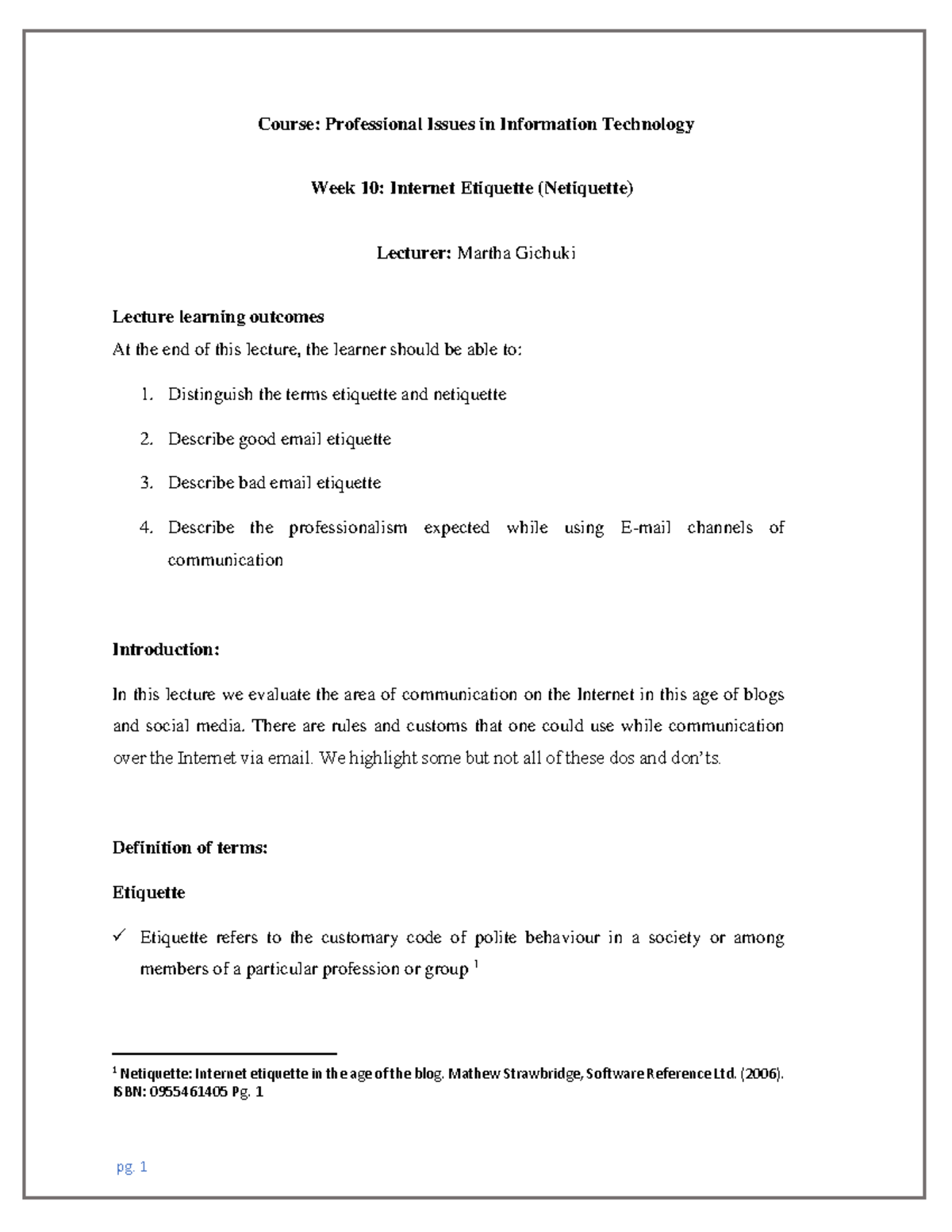 Professional Issues in IT - Course: Professional Issues in Information ...