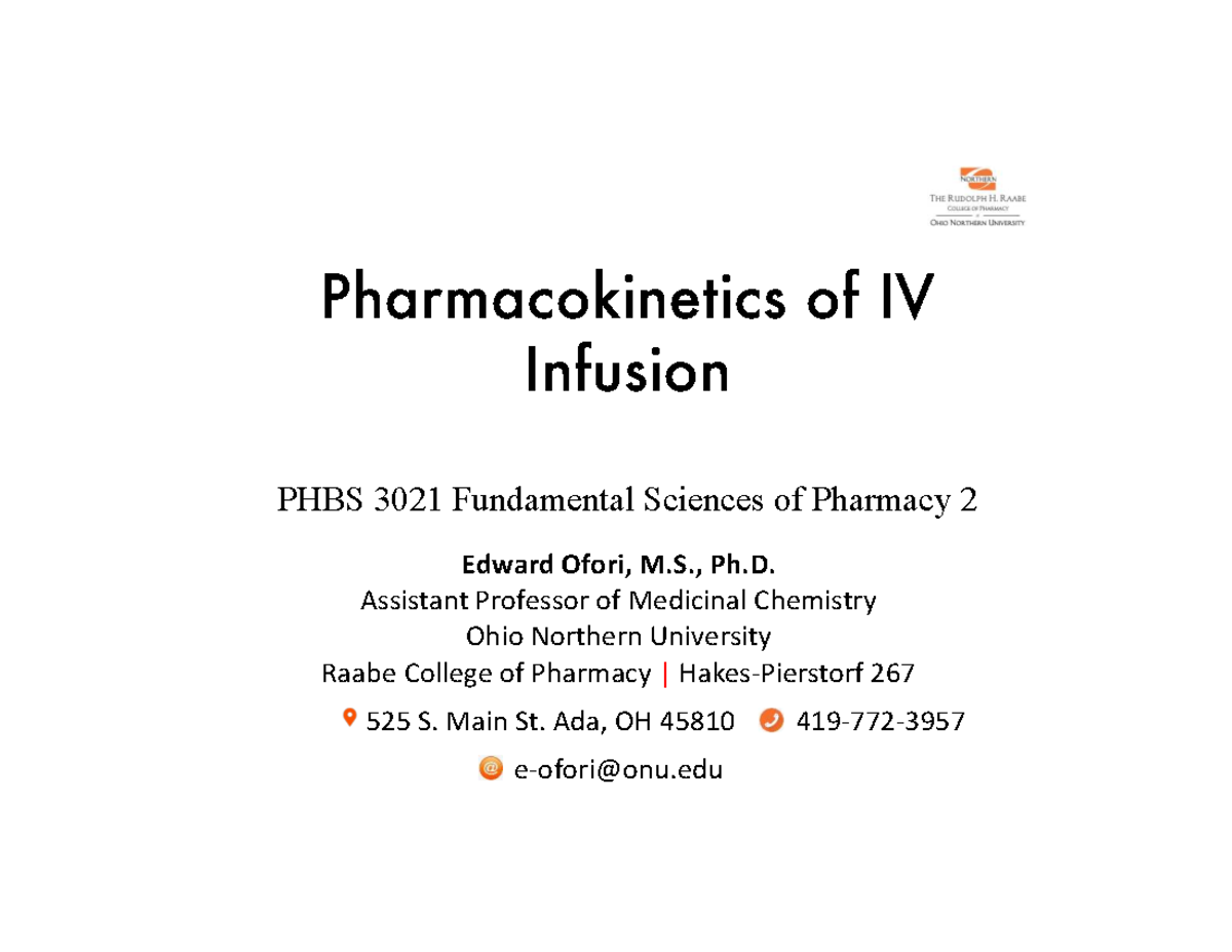 Pharmacokinetics of IV Infusion: Css Calculations & Loading Doses PHBS ...