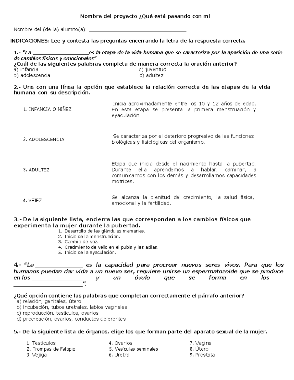 Examen de Desarrollo Humano - INDICACIONES y Preguntas - Studocu