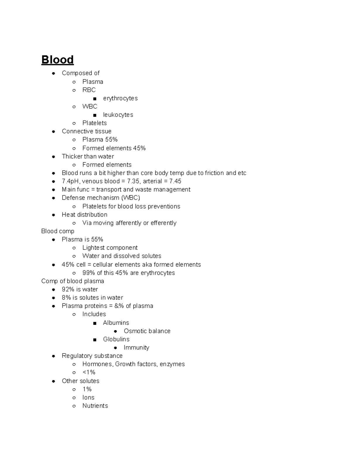 HLSC 1201U Blood Composition and Circulatory System Overview - Studocu