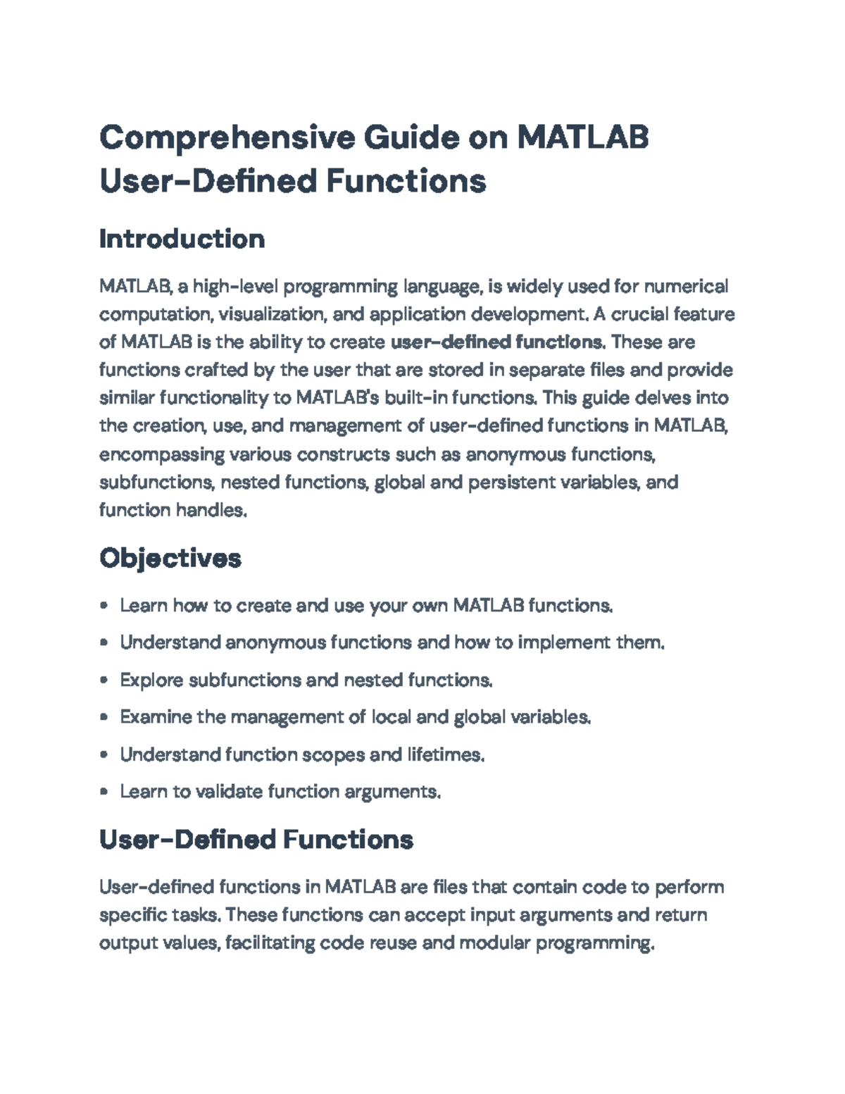 Comprehensive Guide on User-Defined Functions in MATLAB - Comprehensive ...