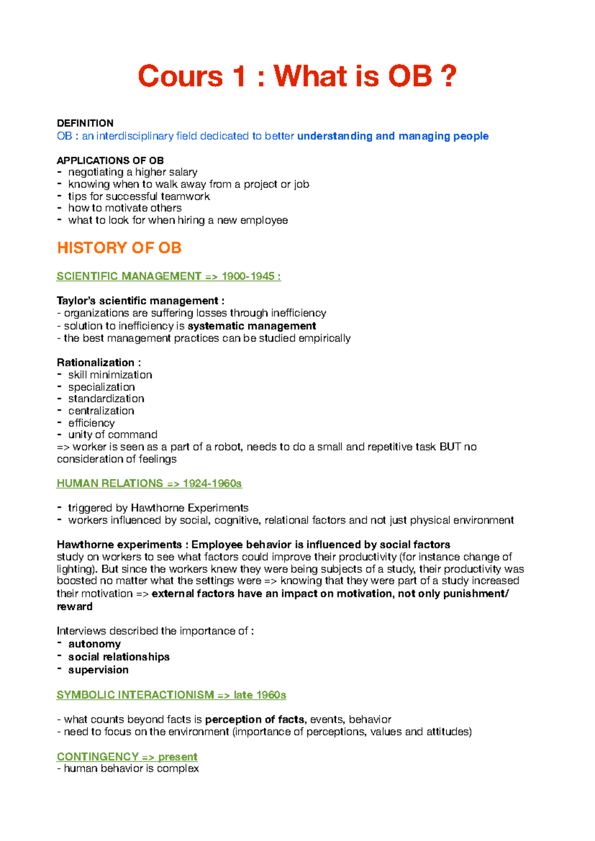 1 - Def of OB & decision making - Cours 1 : What is OB? DEFINITION OB ...
