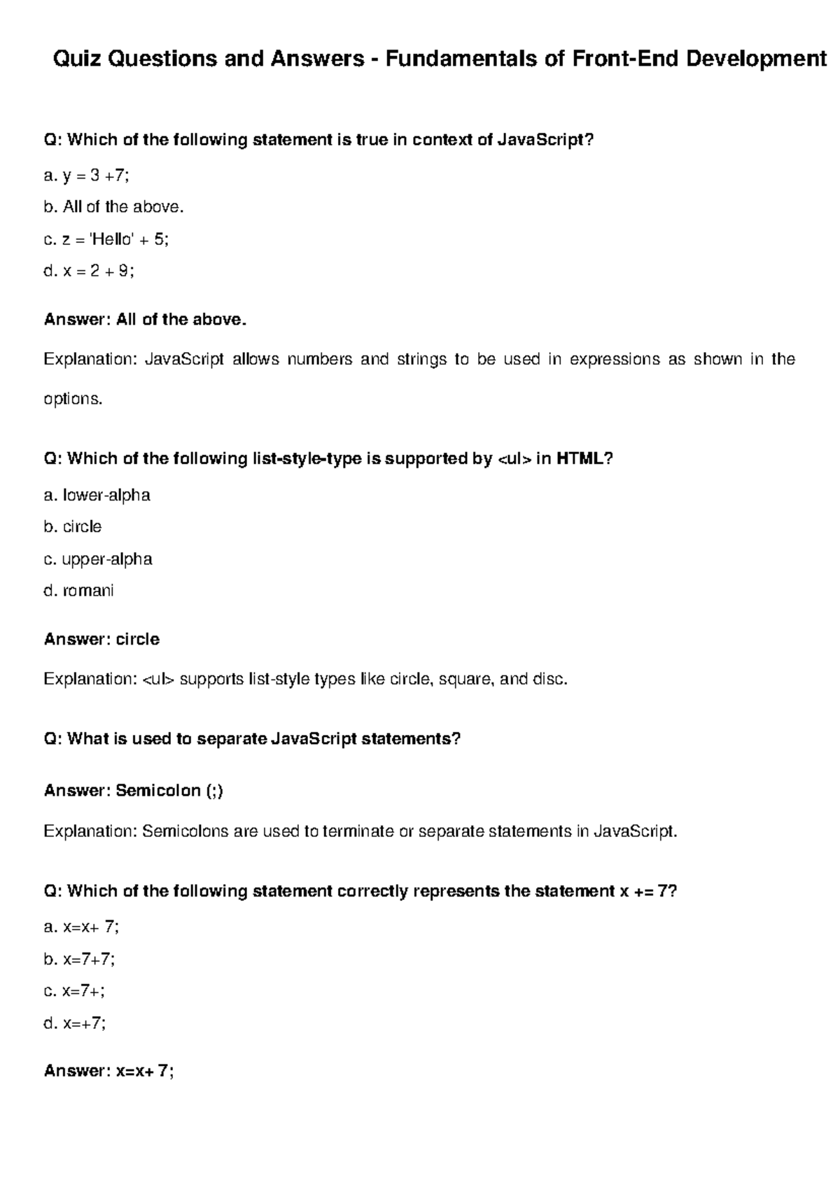 CS202 Quiz Questions & Answers - Fall 2024 until Midterm - Studocu