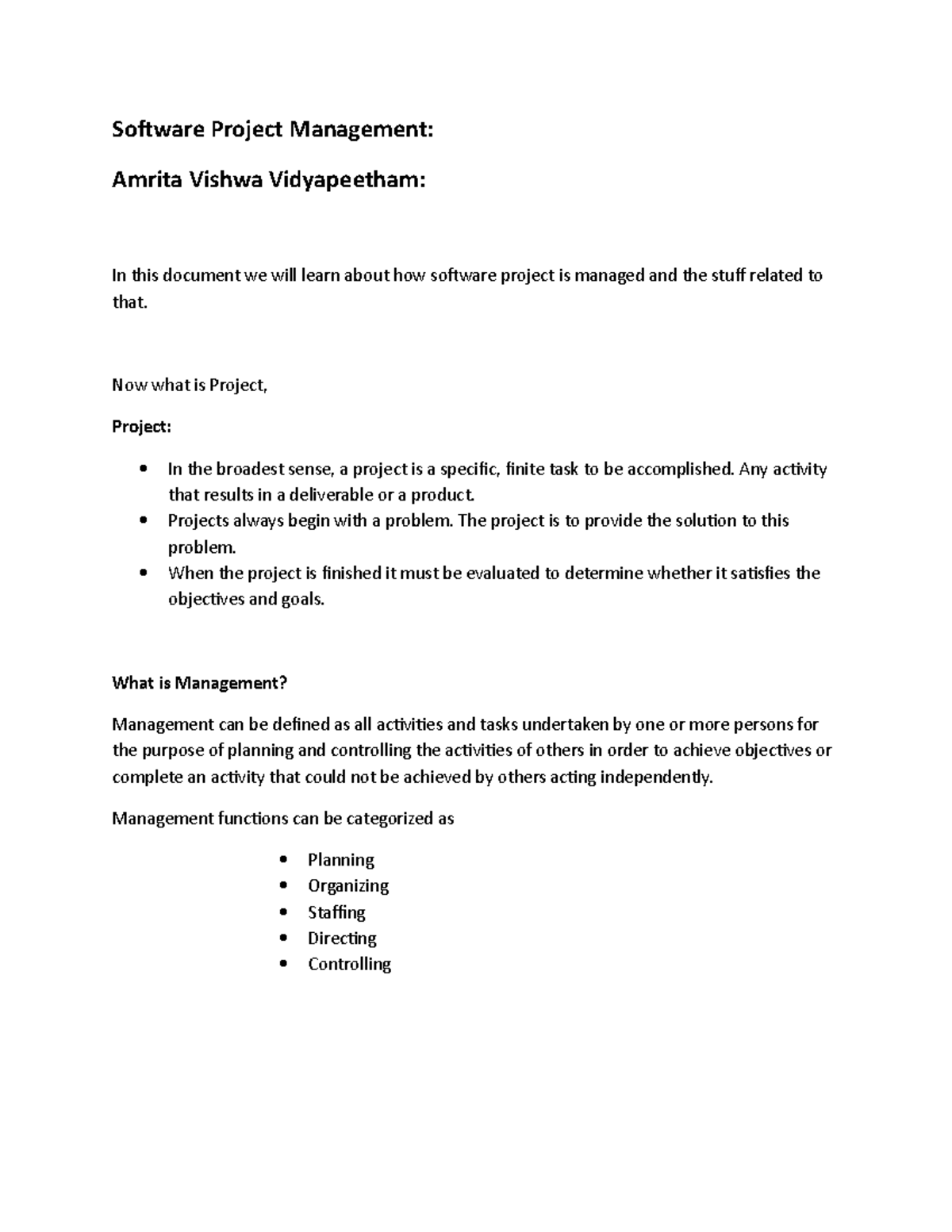 Software Project Management 1 - Software Project Management: Amrita ...