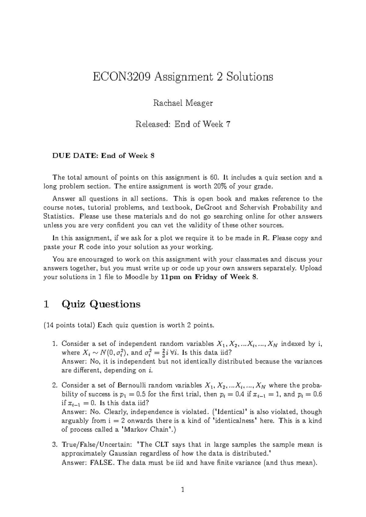 ECON3209 Assignment 2 Solutions - Week 8 Submission Guide - Studocu