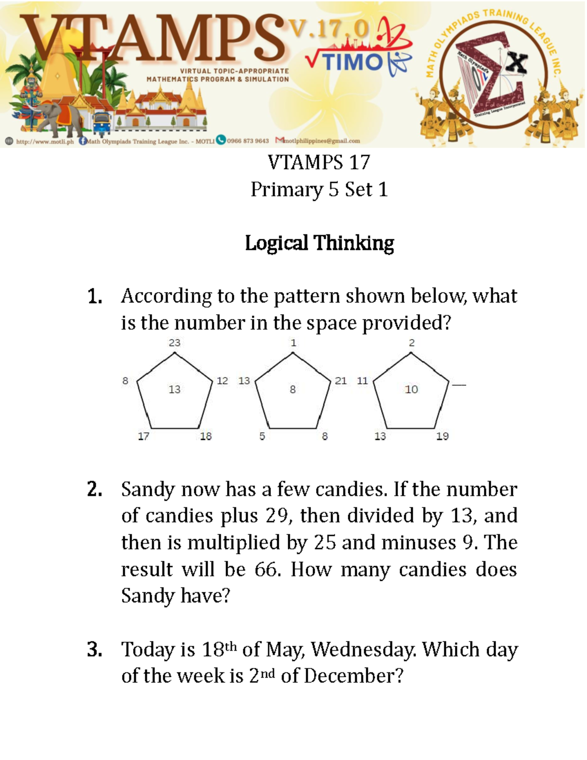 TIMO Maths Olympiad VTAMPS 17 P5 Set 1 Logical Thinking Solutions - Studocu