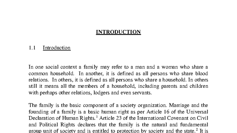 Family Law - INTRODUCTION 1 Introduction In one social context a family ...
