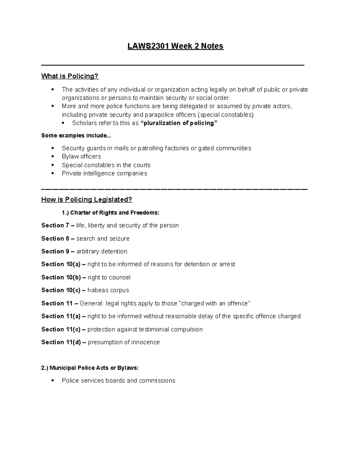 LAWS2301 Week 2 Lecture Notes: Understanding Policing and Its Functions ...