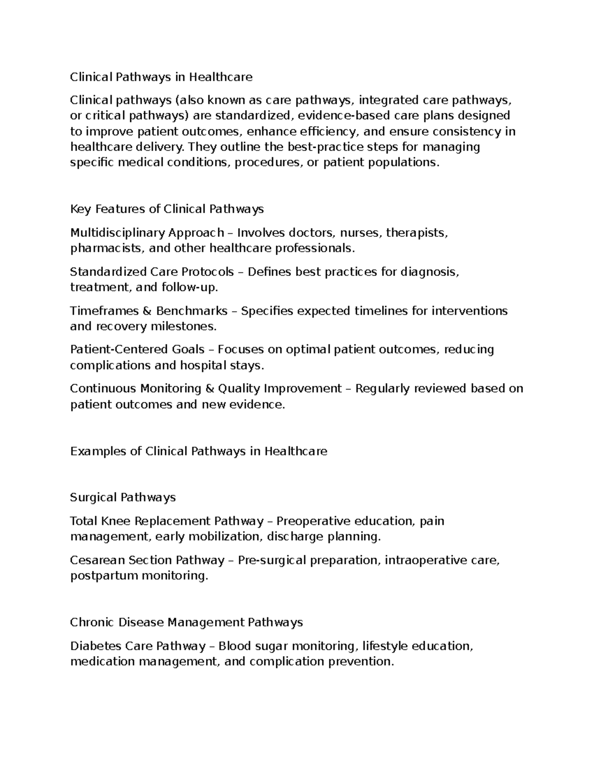 Clinical Pathways in Healthcare: A Comprehensive Overview - Studocu