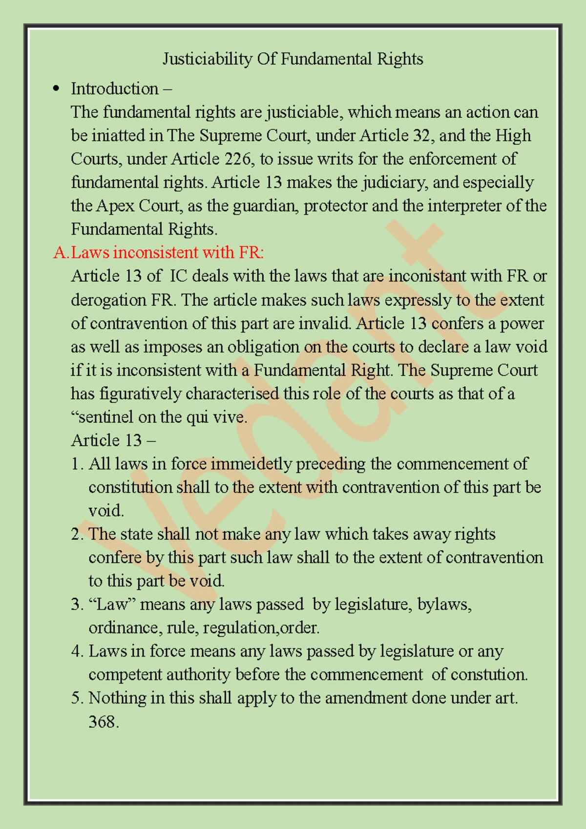 Crucial Summaries for Constitutional Law - I Analysis - Studocu