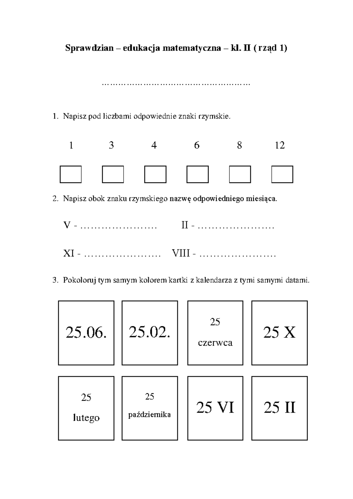 Znaki rzymskie i czas – sprawdzian kl. II Matematyka - Studocu