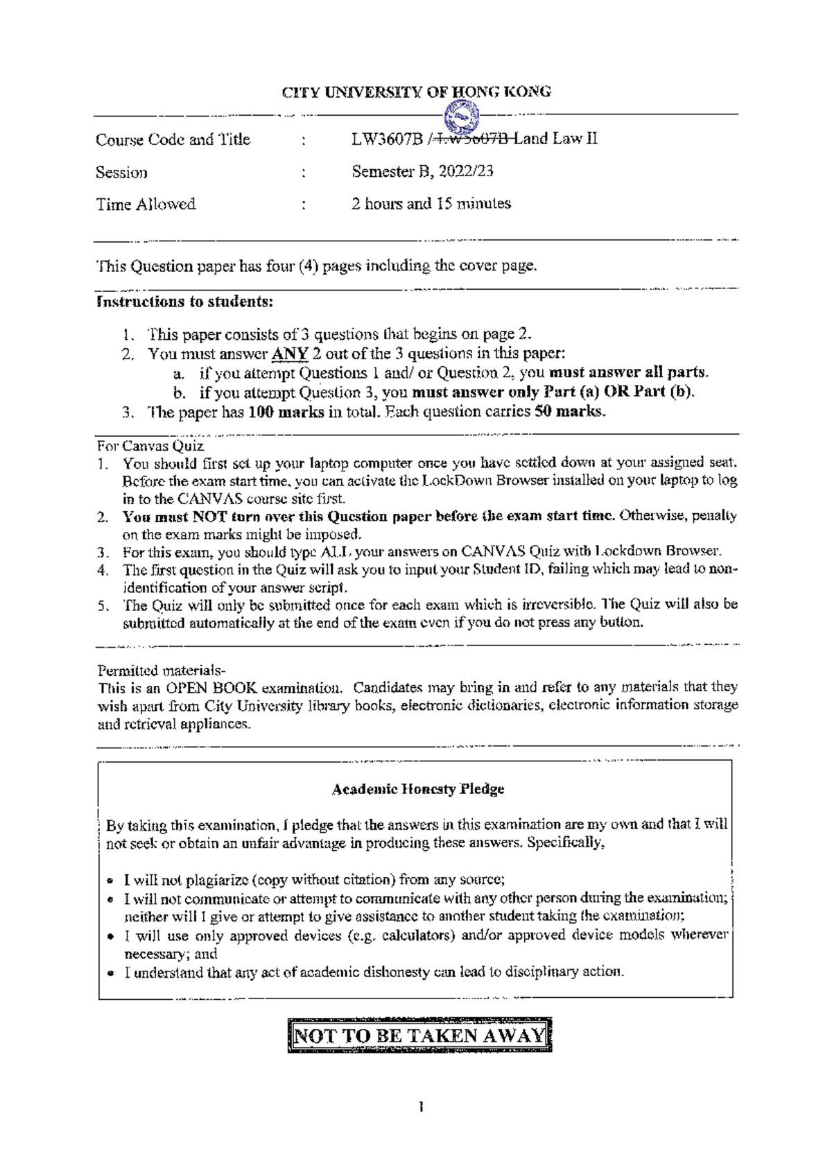 LW3607B Land Law II - Past Exam Paper Semester B (2022-2023) - Studocu