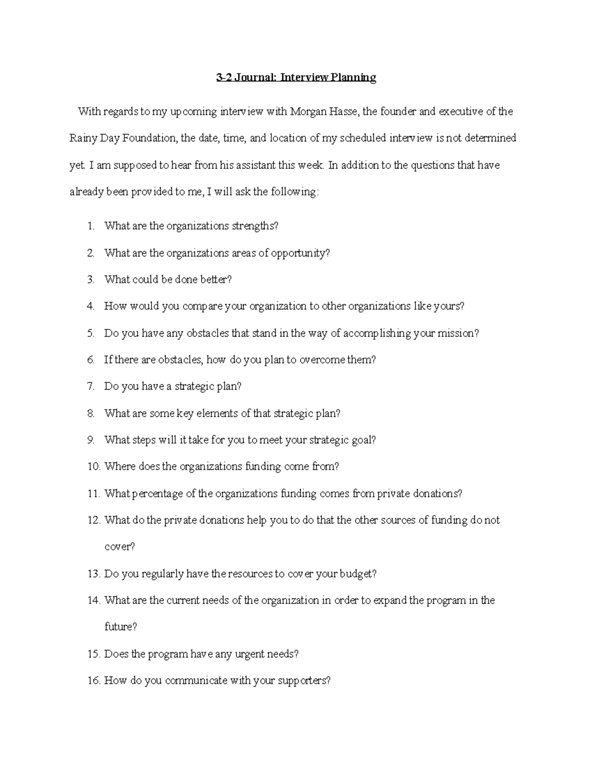 3-2 Journal - Journal Planning - 3-2 Journal: Interview Planning With ...