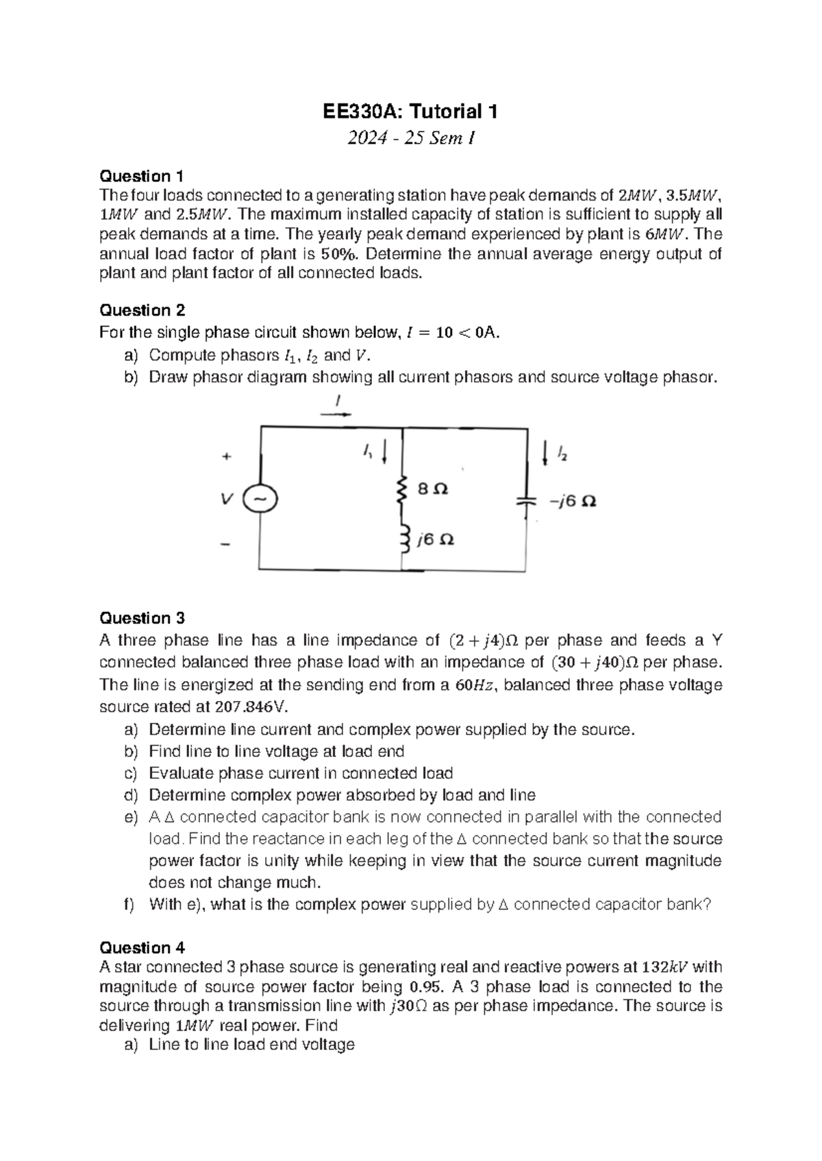 EE 330 A: Tutorial 1 - Assignment Questions and Solutions - Studocu