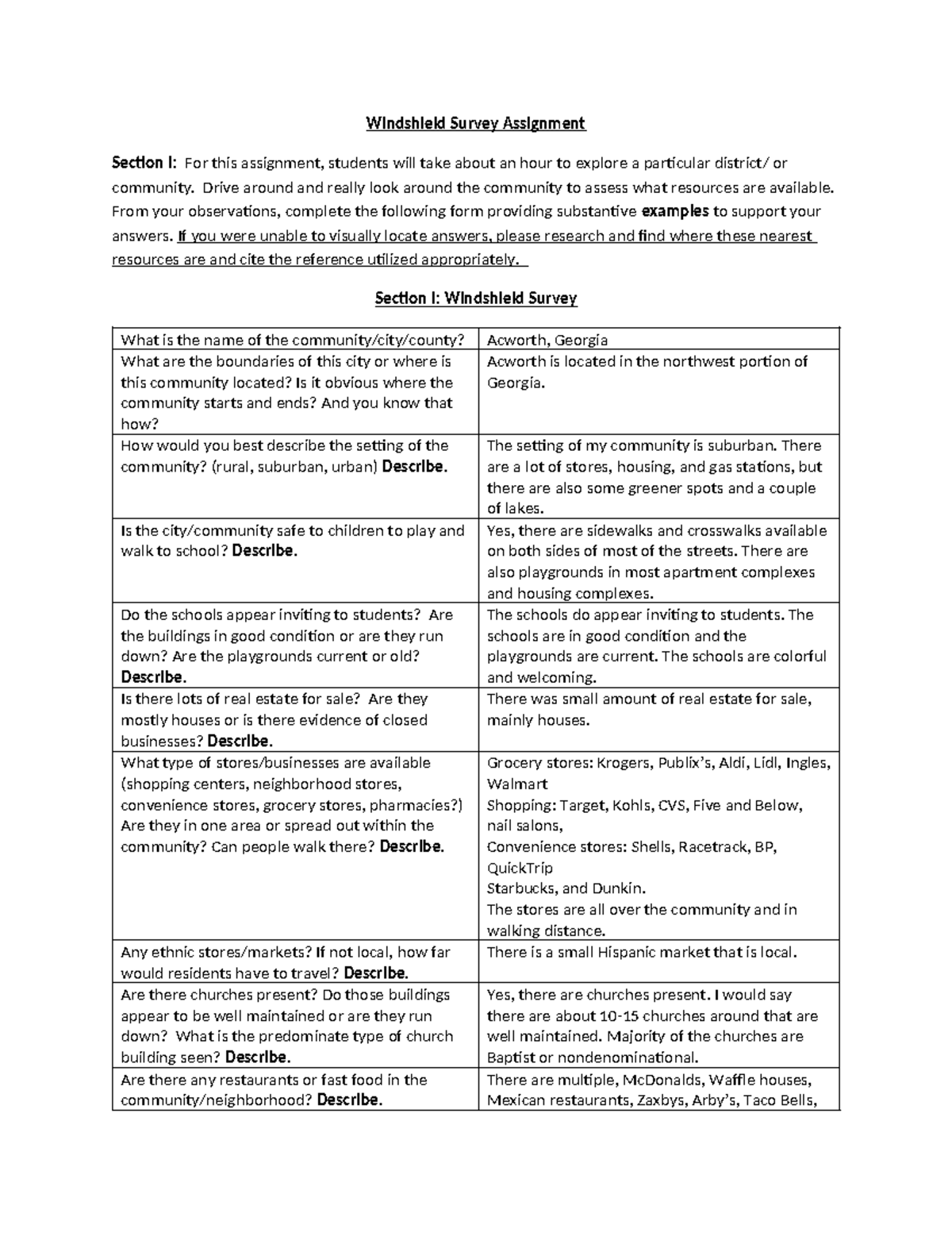 Week 2 Windshield Survey Assignment - SU23 Community Analysis - Studocu