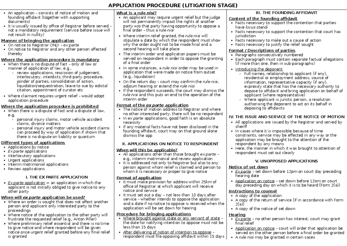 Application Procedure for Litigation Stage (LIT 101) - Studocu