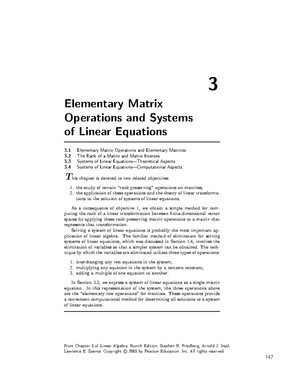 Mathematics 101: Chapter 3 - Elementary Matrix Operations & Systems ...
