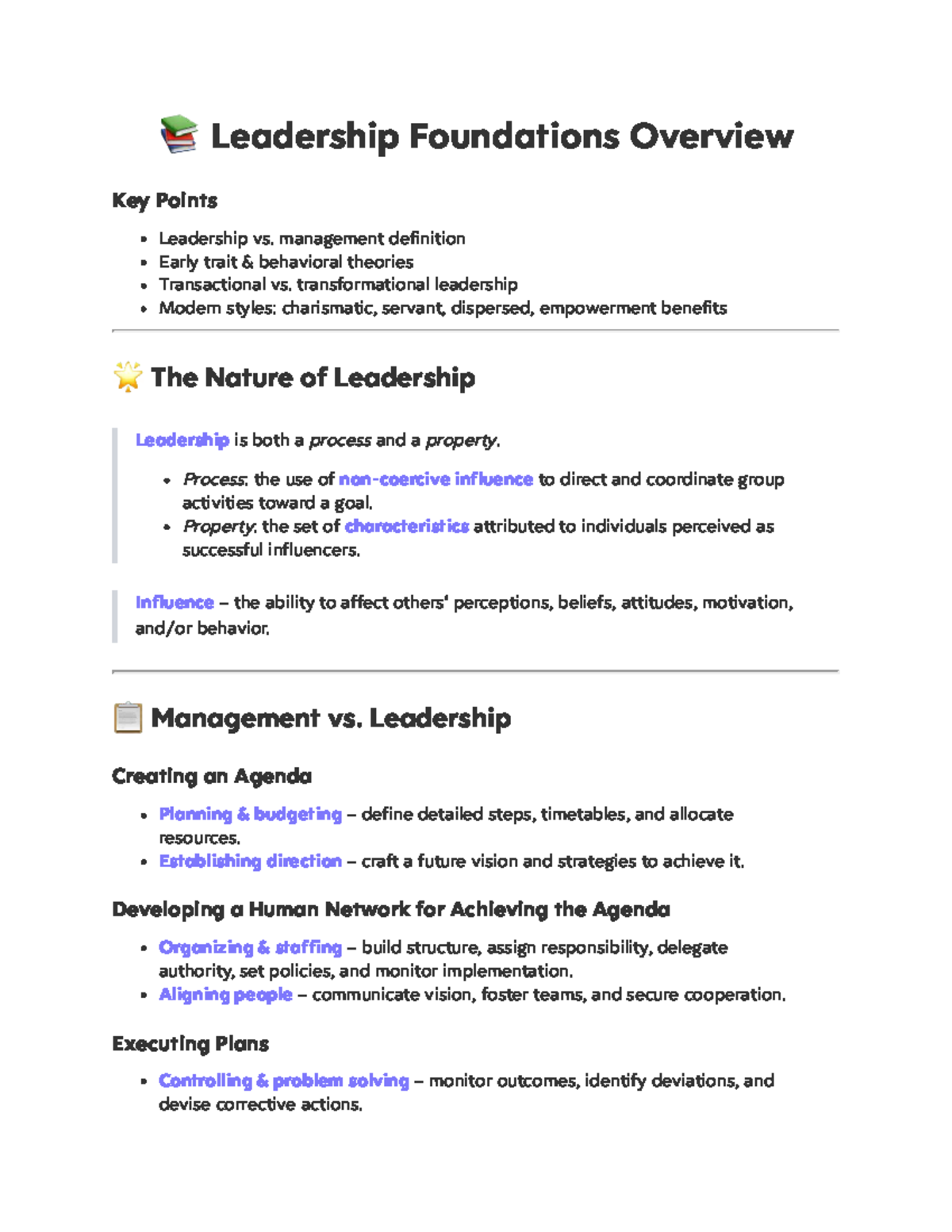 Leadership Theories Overview - MBA-BM Key Concepts and Styles - Studocu