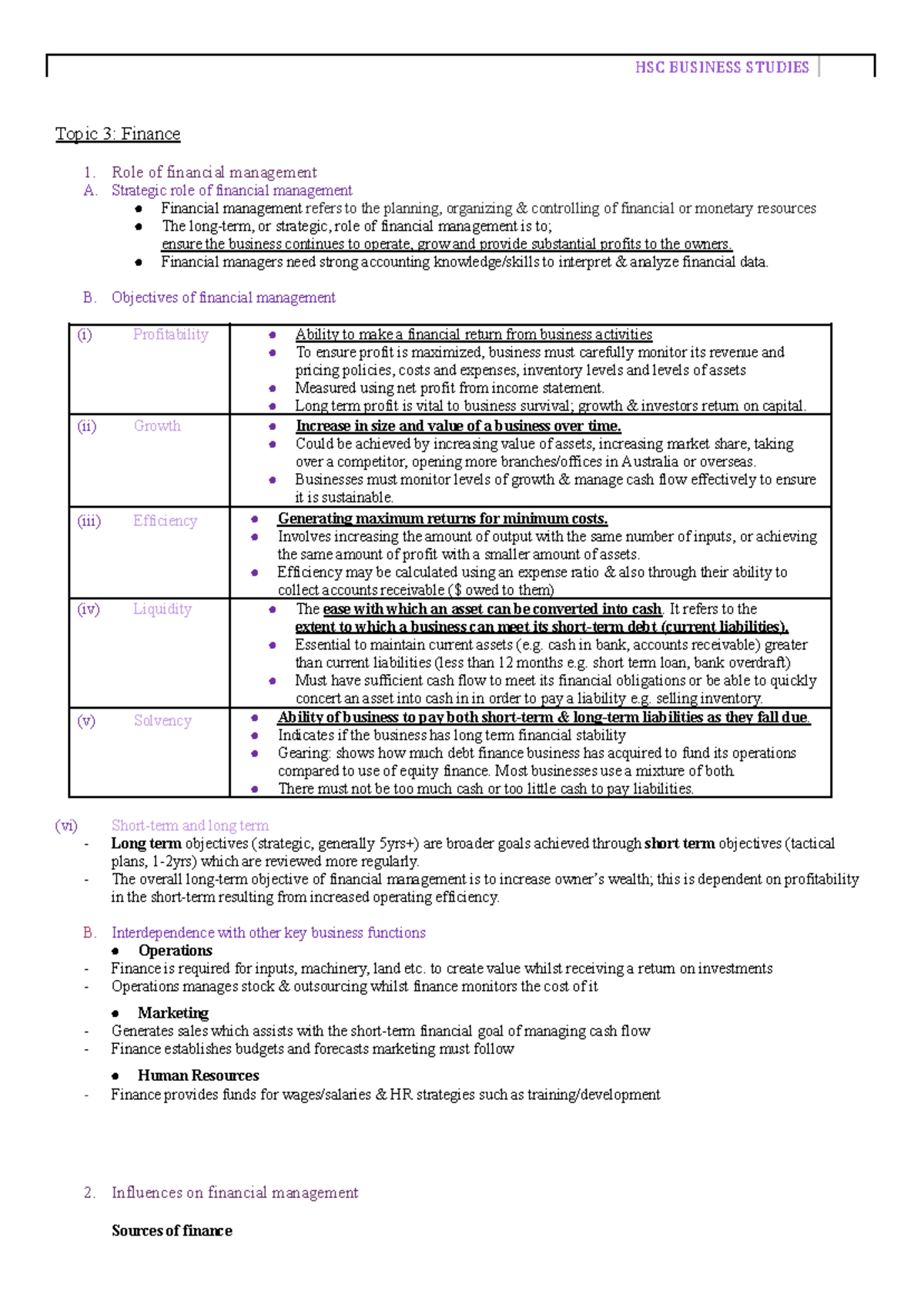 HSC BUSINESS STUDIES Finance - Comprehensive Study Notes on Financial ...