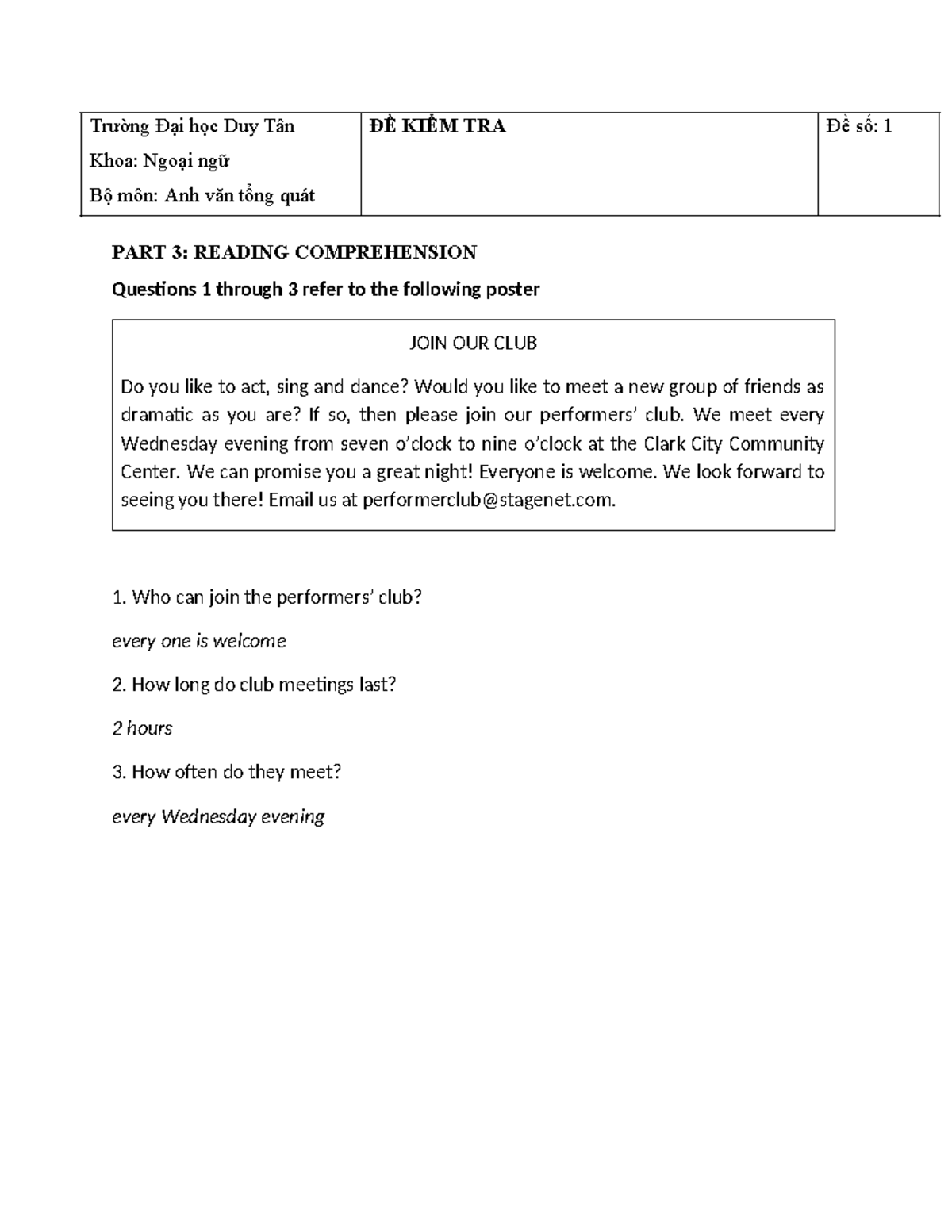 DE KT PART 7 - Reading Comprehension Exercises and Answers - Studocu