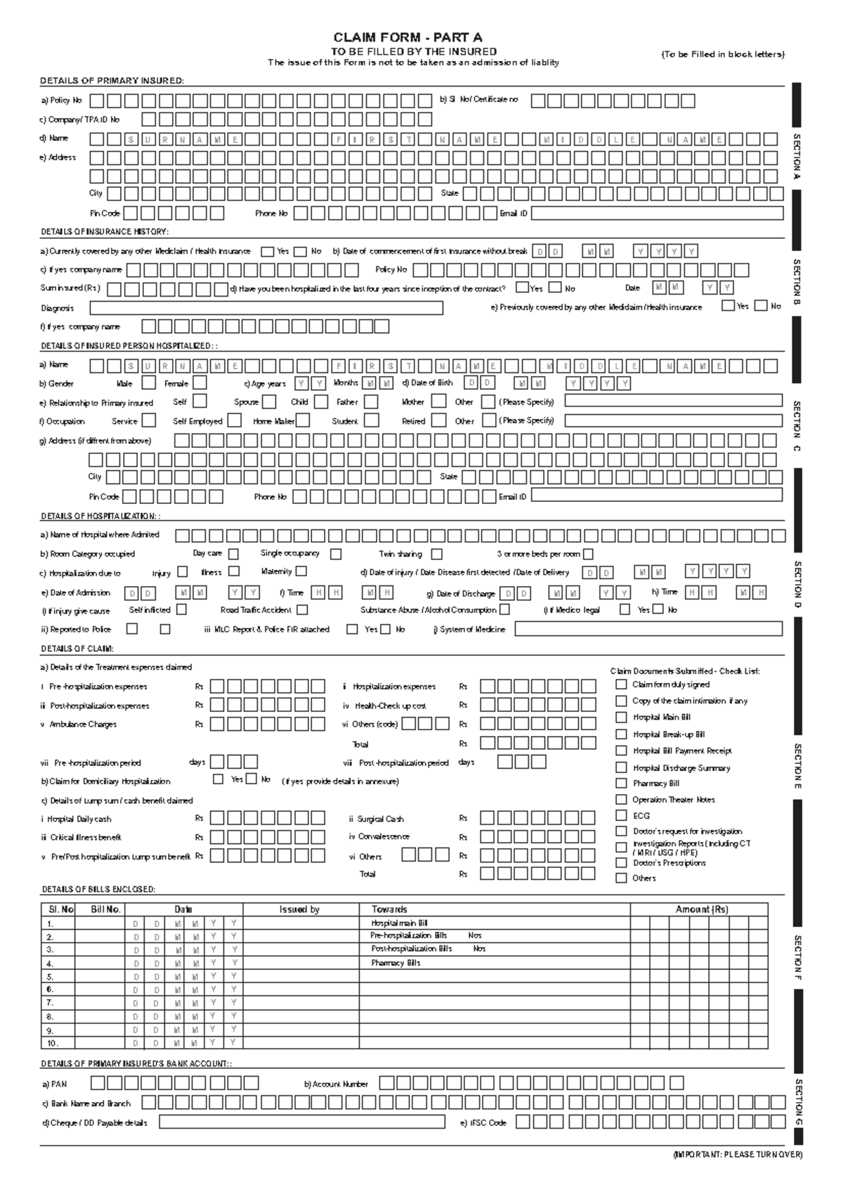 Claim Form A & B - Insurance Details and Guidelines - Studocu