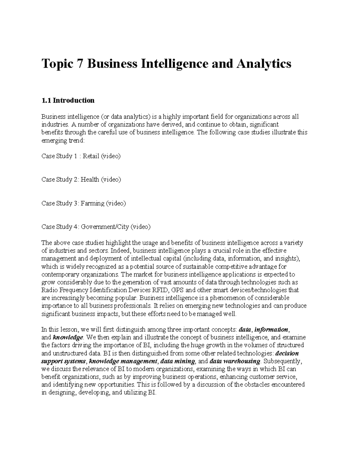 Business Intelligence and Analytics Notes (Course Code: [Insert Course ...