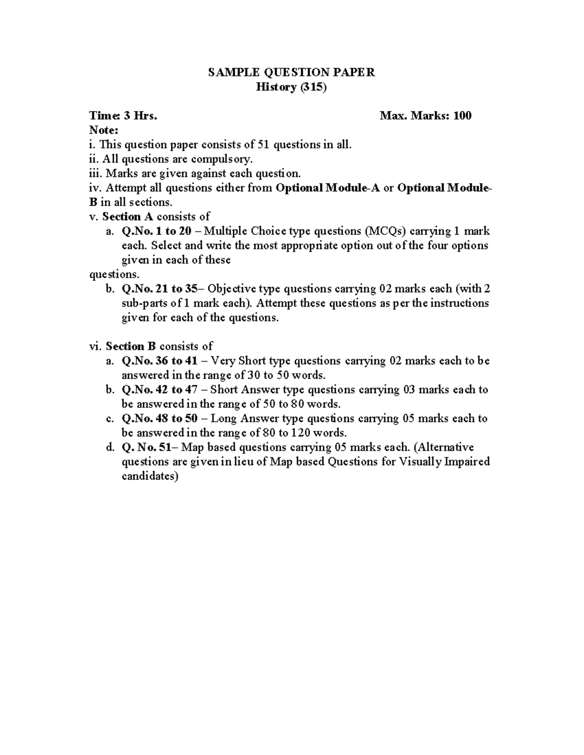 315 - Sample Question Paper for History Final Exam - Studocu
