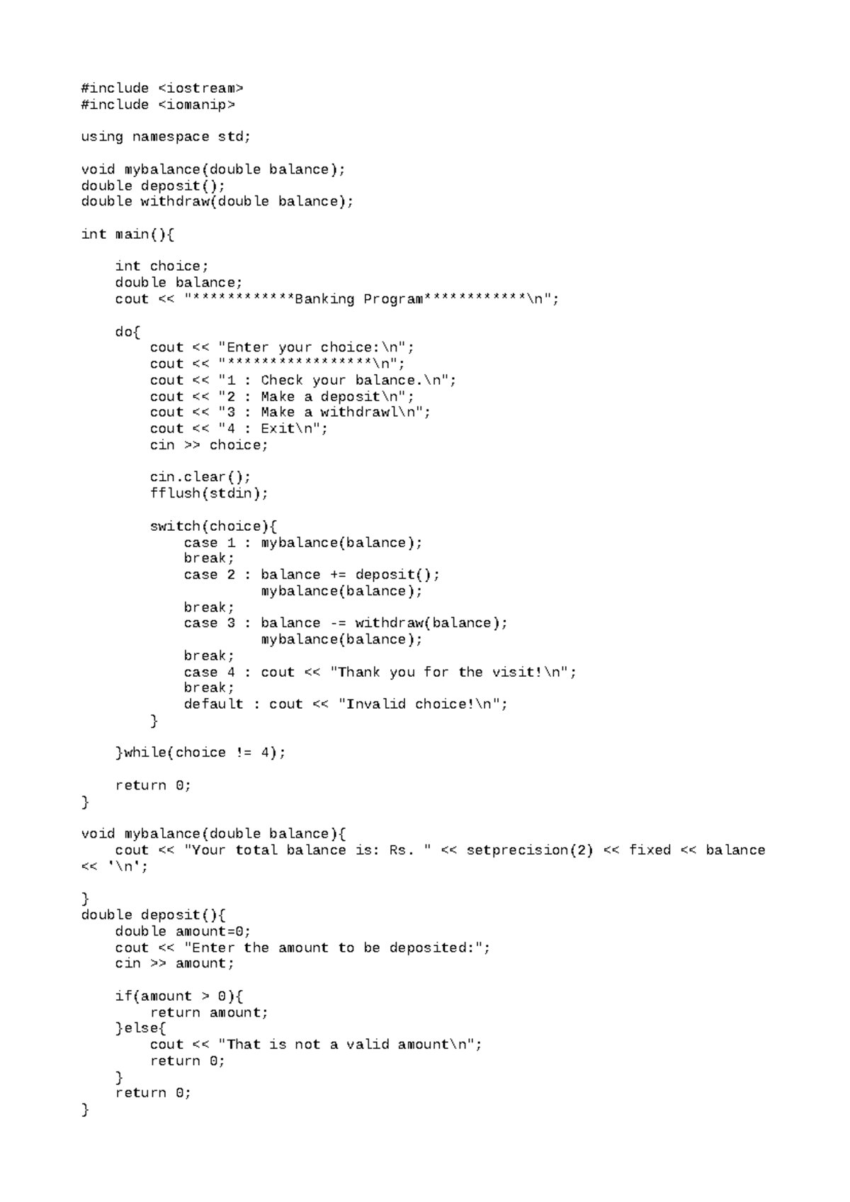 First Bank Program - #include #include using namespace std; void - Studocu