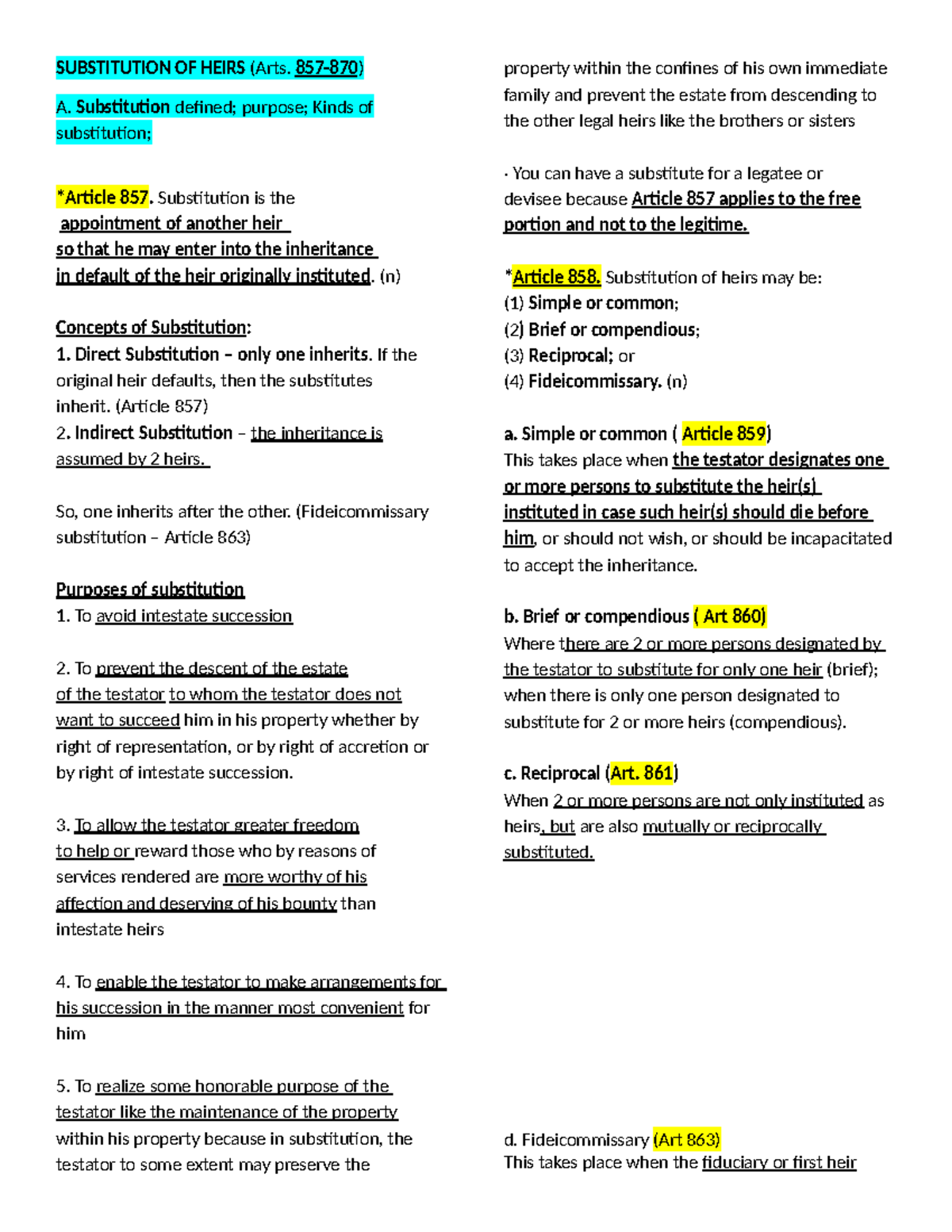 Substitution of Heirs: Key Concepts and Legal Principles (CIVIL LAW ...