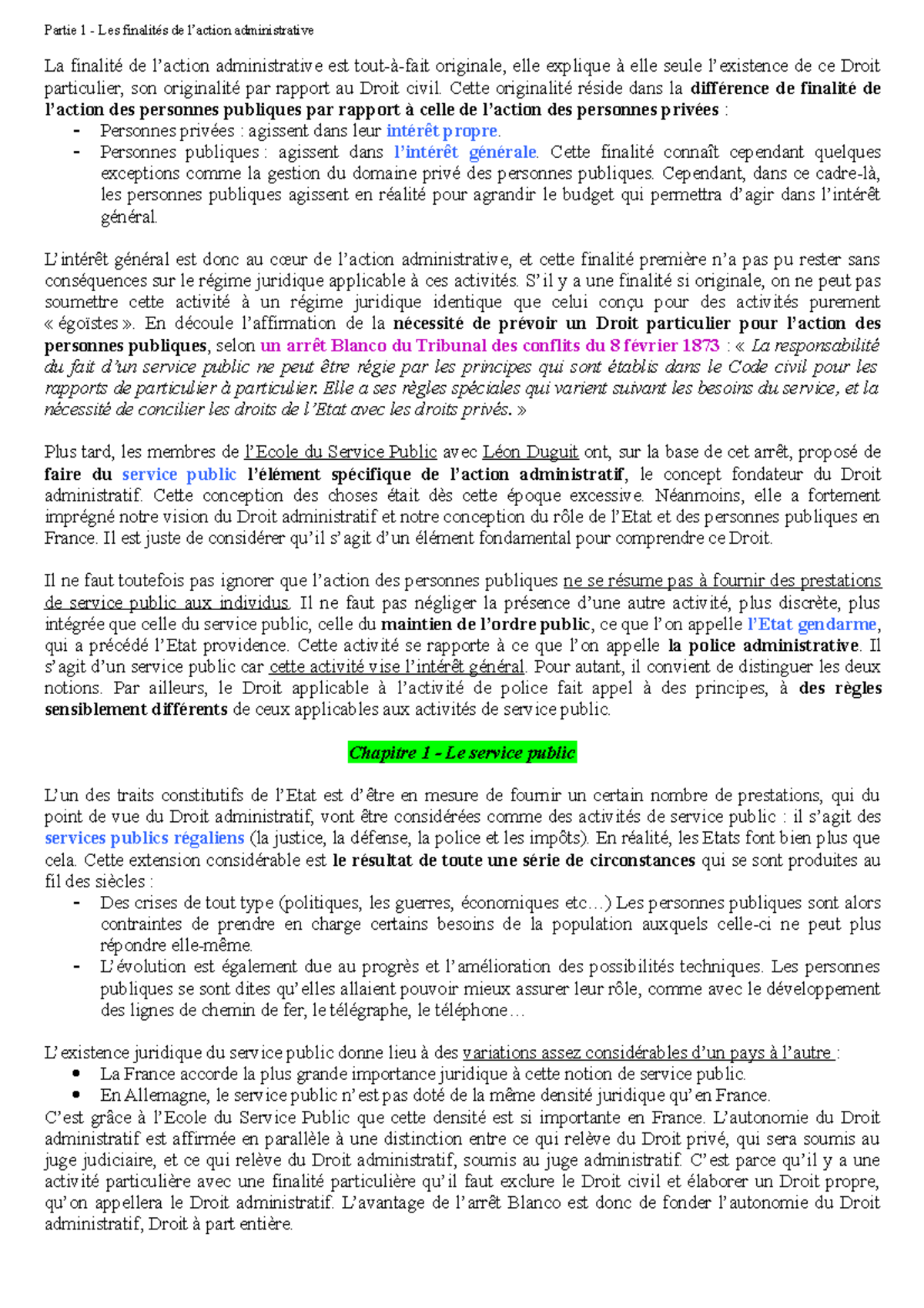 Partie 1 - Les fins - Notes de cours Droit administratif - La finalité ...