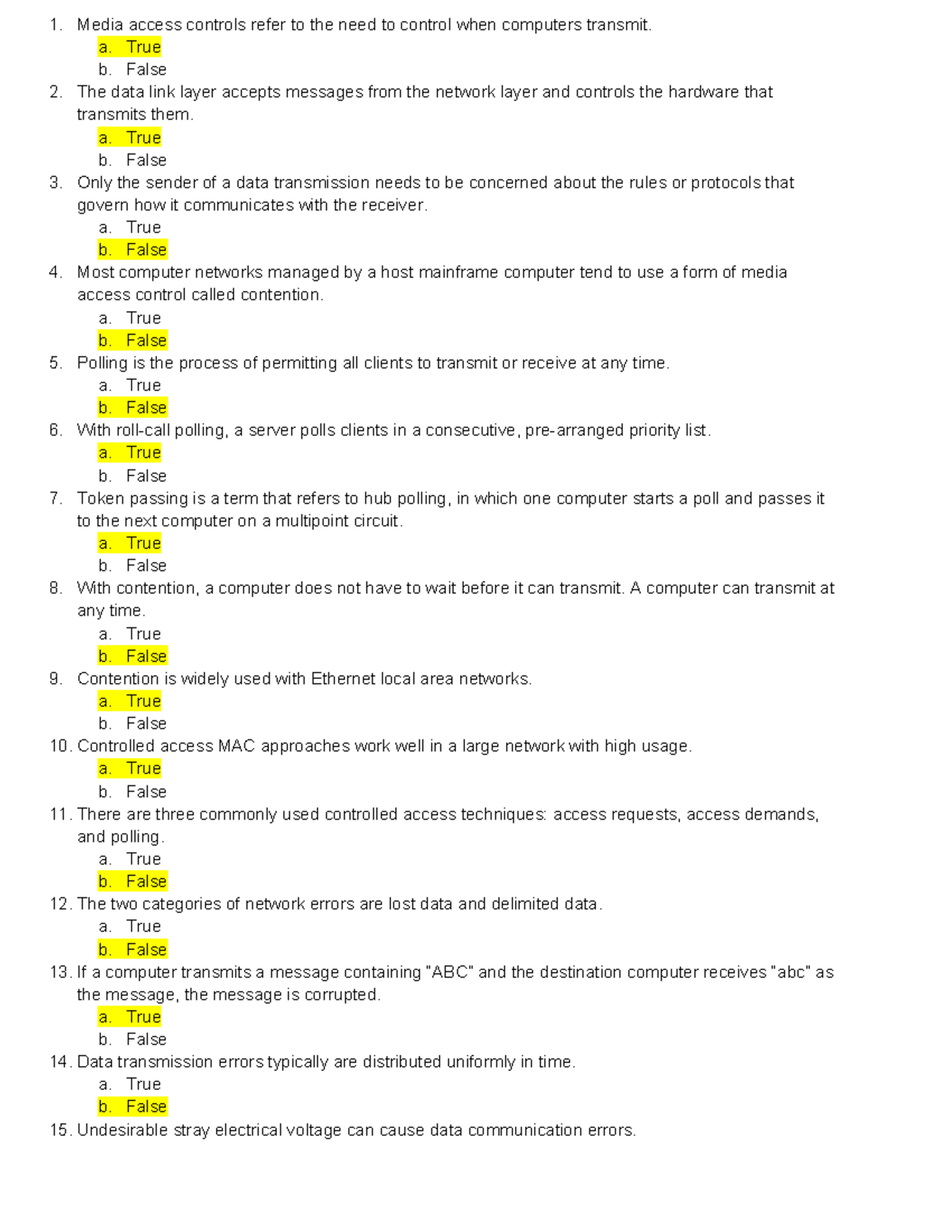 Chapter 4 Exam Key: Media Access Control & Data Link Layer Concepts ...