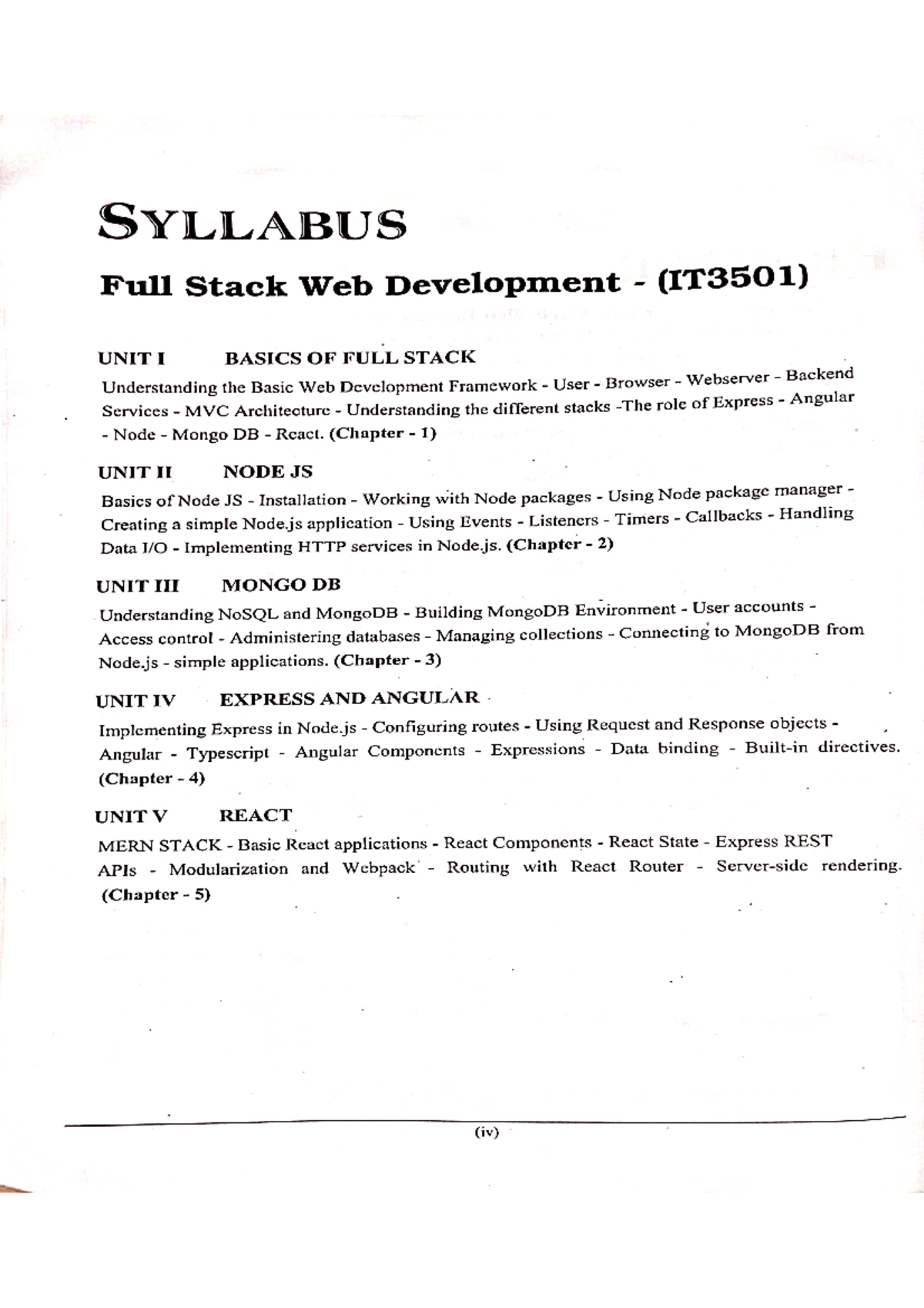 IT3501 Full Stack Web Development Syllabus Overview and Chapters - Studocu